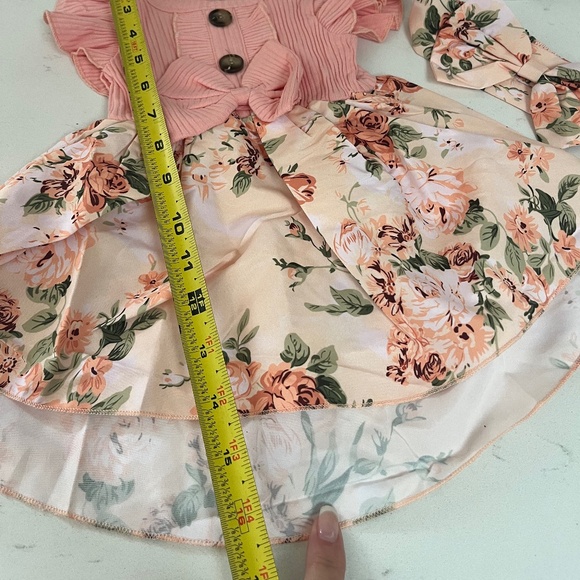 New Baby Girl Dress Peach & hair Bow 3-6 Month, Peach high low dress baby 2pc - Picture 2 of 2